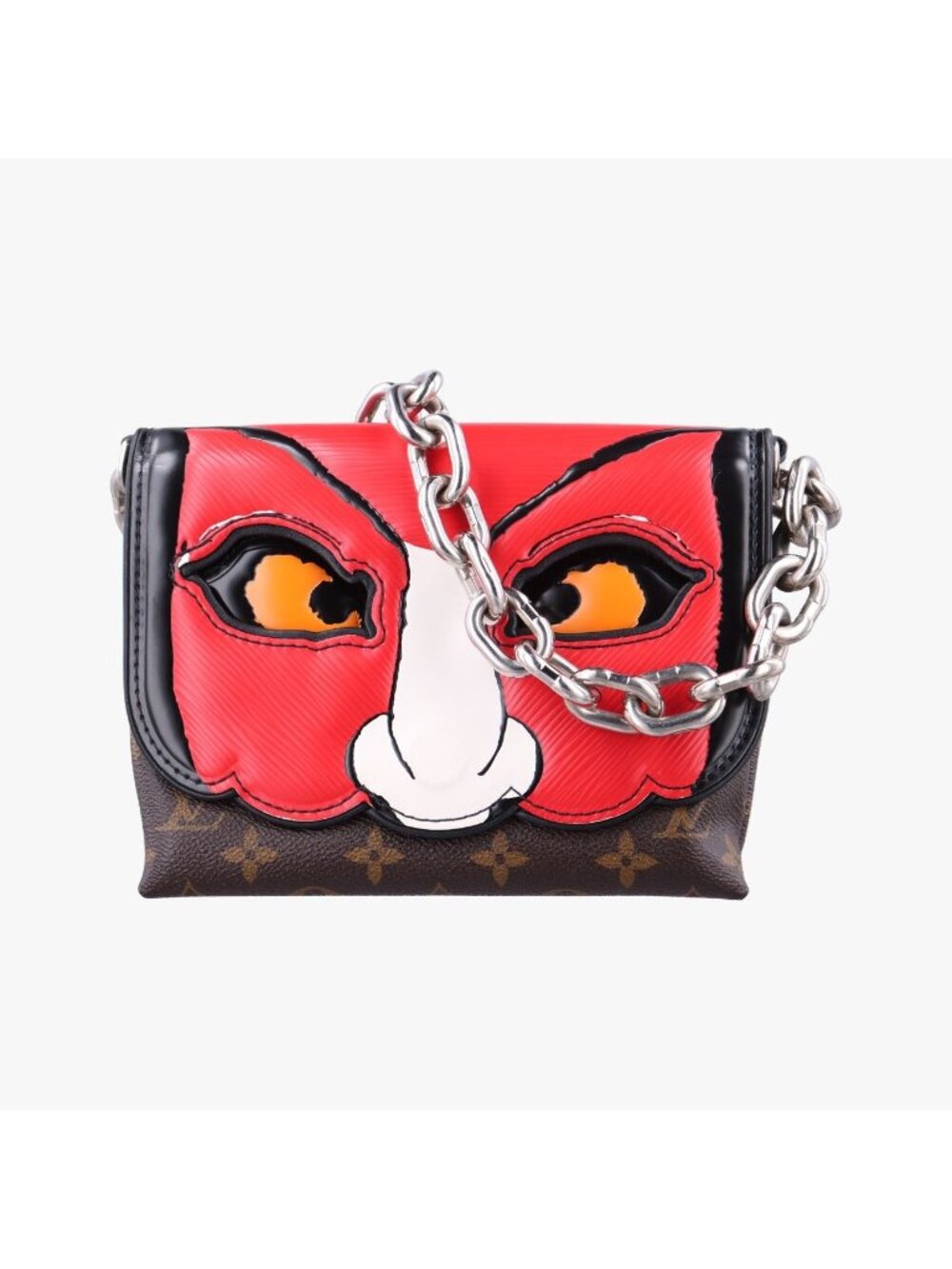 Louis Vuitton Pochette Kabuki Mask Print Red Brown Monogram Canvas Epi Leather